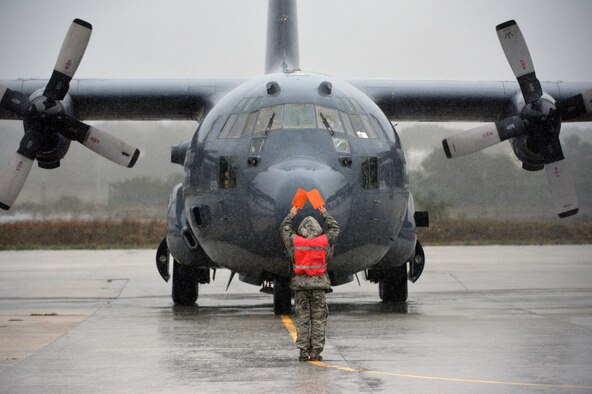 Lt. Col. John T. Law, the deputy operations group commander for the 106th Rescue Wing, completes his final flight aboard an HC-130J Combat King II with the 106th RQW at Francis S. Gabreski Air National Guard Base, N.Y., Sept. 30, 2016. Law's final flight took place the day of his retirement, following more than 24 years of service. (U.S. Air National Guard photo/Staff Sgt. Christopher S. Muncy)
