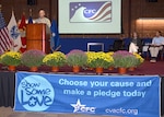 Defense Logistics Agency Aviation's Commander Air Force Brig. Gen. Allan Day gives opening remarks during the annual Combined Federal Campaign kick off, Oct. 4, 2016 in the Lott's Conference Center on Defense Supply Center Richmond, Virginia. The theme for the 2016 campaign is "show some love."