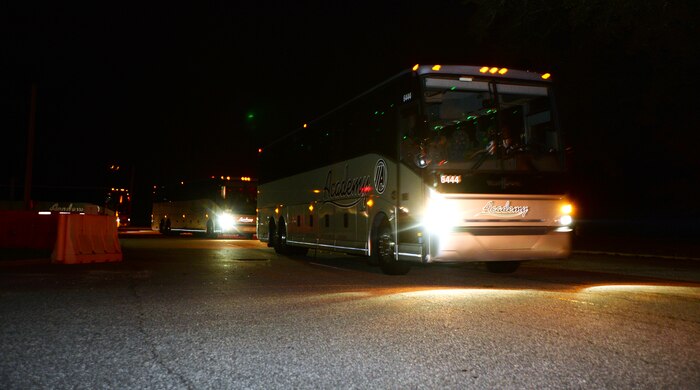 More than 6,000 recruits from Marine Corps Recruit Depot Parris Island, S.C., evacuate from the training depot via commercial buses to avoid inclement weather from Hurricane Matthew, Oct. 4-5.