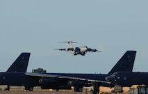 A C-17 Globemaster III prepares to land down at Barksdale Air Force Base, La., Oct. 5, 2016. Hundreds of aircrew and more than 100 aircraft from Shaw Air Force Base, S.C., Joint Base Charleston, S.C., and Seymour Johnson Air Force Base, N.C., relocated to avoid potential damage from high winds associated with Hurricane Matthew along the East Coast. (U.S. Air Force photo/Airman 1st Class Stuart Bright)