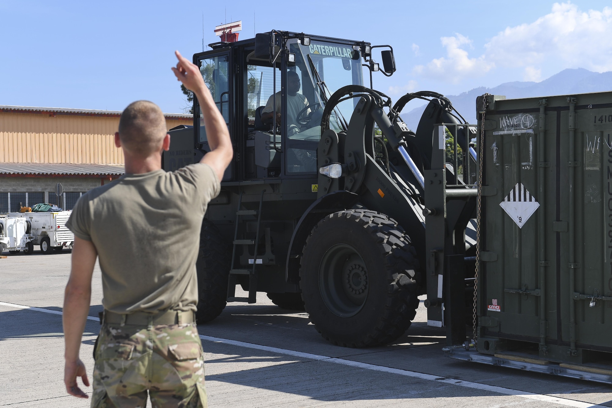 Members of Joint Task Force-Bravo stage equipment at Soto Cano Air Base, Honduras, Oct. 6, 2016, prior to loading onto an aircraft headed to Haiti to support the ongoing Hurricane Matthew disaster relief efforts. Approximately 200 Soldiers, Airmen and Marines from Special Purpose Marine Air-Ground Task Force-Southern Command and Joint Task Force-Bravo deployed this week with two CH-53E Super Stallion, three CH-47 Chinook, and two UH-60L and two HH-60L Black Hawk helicopters to provide heavy and medium lift to support the U.S. Agency for International Development-led mission.
