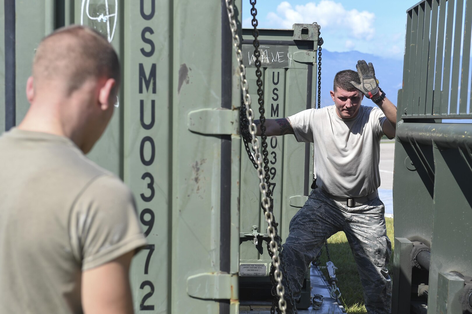 Members of Joint Task Force-Bravo stage equipment at Soto Cano Air Base, Honduras, Oct. 6, 2016, prior to loading onto an aircraft headed to Haiti to support the ongoing Hurricane Matthew disaster relief efforts. At the request of U.S. Southern Command, U.S. Transportation Command directed C-17 Globemaster III and C-130 Hercules cargo aircraft to Soto Cano AB to move critical supplies and personnel to Haiti needed to sustain helicopter flight operations being conducted by Special Purpose Marine Air-Ground Task Force-Southern Command and Joint Task Force-Bravo’s 1st Battalion, 228th Aviation Regiment using two CH-53E Super Stallions, three CH-47 Chinooks, and two UH-60L and two HH-60L Black Hawks in support of the U.S. Agency for International Development-led mission to alleviate human suffering and bolster Haitian disaster response capabilities.