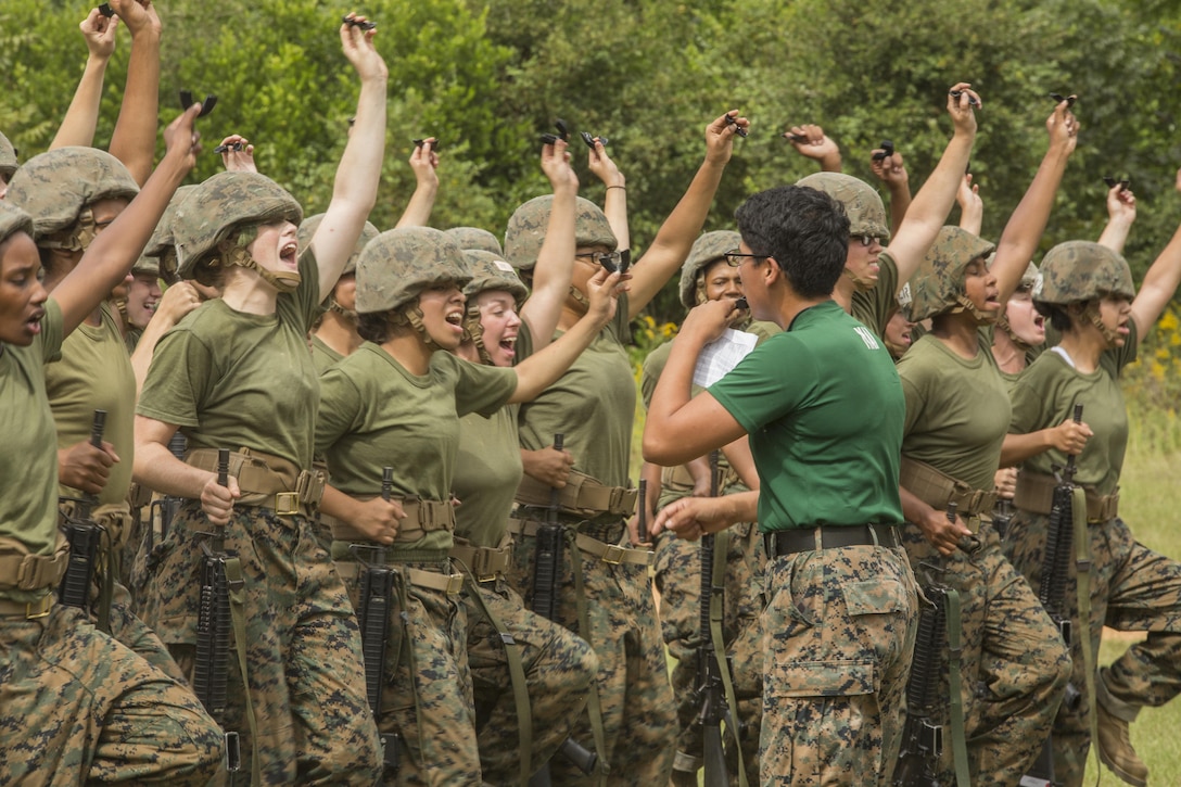 Marine Corps recruits prepare for a martial arts training session at Marine Corps Logistics Base Albany, Ga., Oct 7, 2016. The recruits, assigned to Papa Company, 4th Recruit Training Battalion, conducted training at the base after being evacuated from Marine Corps Recruit Depot Parris Island, S.C., due to Hurricane Matthew. Marine Corps photo by Lance Cpl. Aaron Bolser