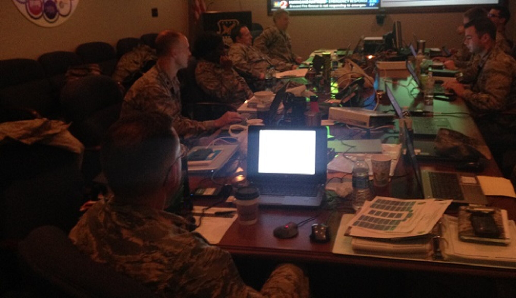 A day prior to the anticipated arrival of Hurricane Matthew, the "Blue Team" set up a 45th Space Wing mission planning cell in Orlando on Oct. 5, 2016. The team remained in contact with wing leadership until the "Silver Team" stood up at Kennedy Space Center Oct. 6, 2016. Two command and control teams and two hurricane recovery teams stood up during Hurricane Matthew to ride out the storm while Patrick Air Force Base and Cape Canaveral Air Force Station were closed. Together, the wing teams ran 24-hour operations and monitored the storm track from the day prior to the arrival of Hurricane Matthew through recovery operations. The 45th SW returned to normal operations within three days following the storm.  (Courtesy photo)