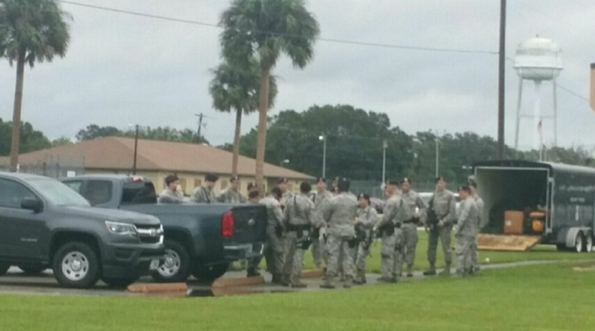 The Patrick Air Force Base hurricane recovery team prepares to leave the installation and set up operations in an alternate location Oct. 5, 2016. The team is comprised of security forces, civil engineers, medical personnel and other specialties who can assess storm damages and provide subject matter expert recommendations immediately following the storm. Initially they were prepositioned at the 45th Space Wing's Malabar Annex until they relocated to Avon Park prior to Hurricane Matthew's arrival on the night of Oct. 6, 2016. Throughout the time the team is deployed they are in constant contact with the wing's command and control teams, “Silver Team” at Kennedy Space Center and its back up, "Blue Team" at a secure site in Orlando. Together, the wing teams ran 24-hour operations and monitored the storm track from the day prior to the arrival of Hurricane Matthew through recovery operations. The 45th SW returned to normal operations within three days following the storm.  (Courtesy photo)