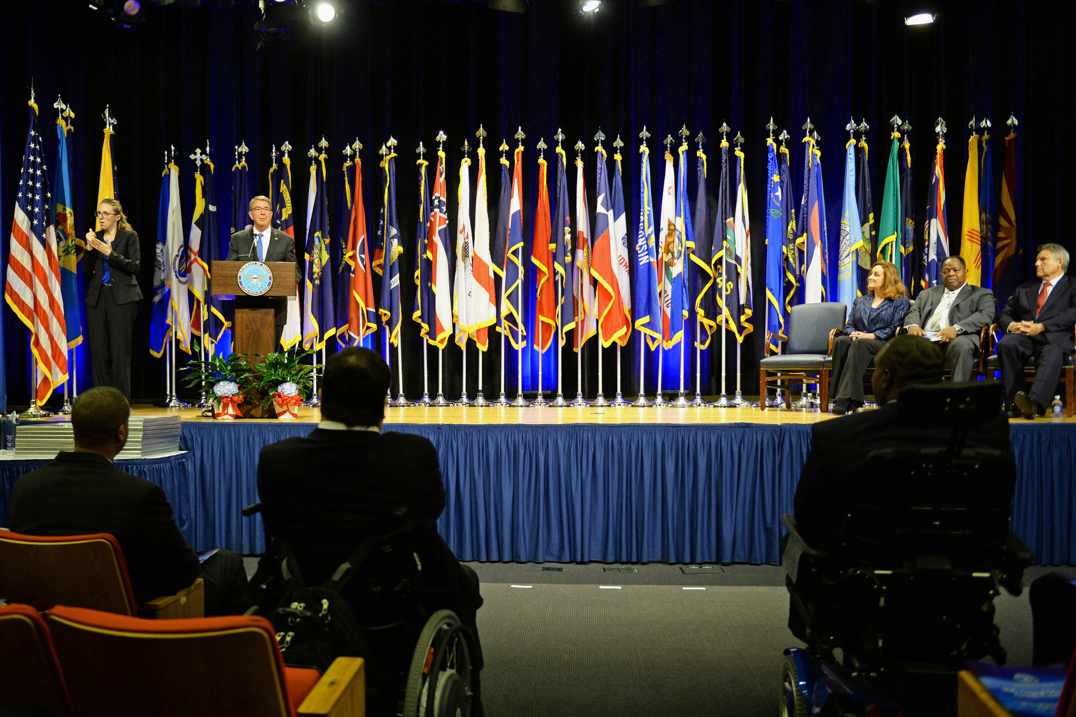 Defense Secretary Ash Carter makes remarks at the Pentagon.