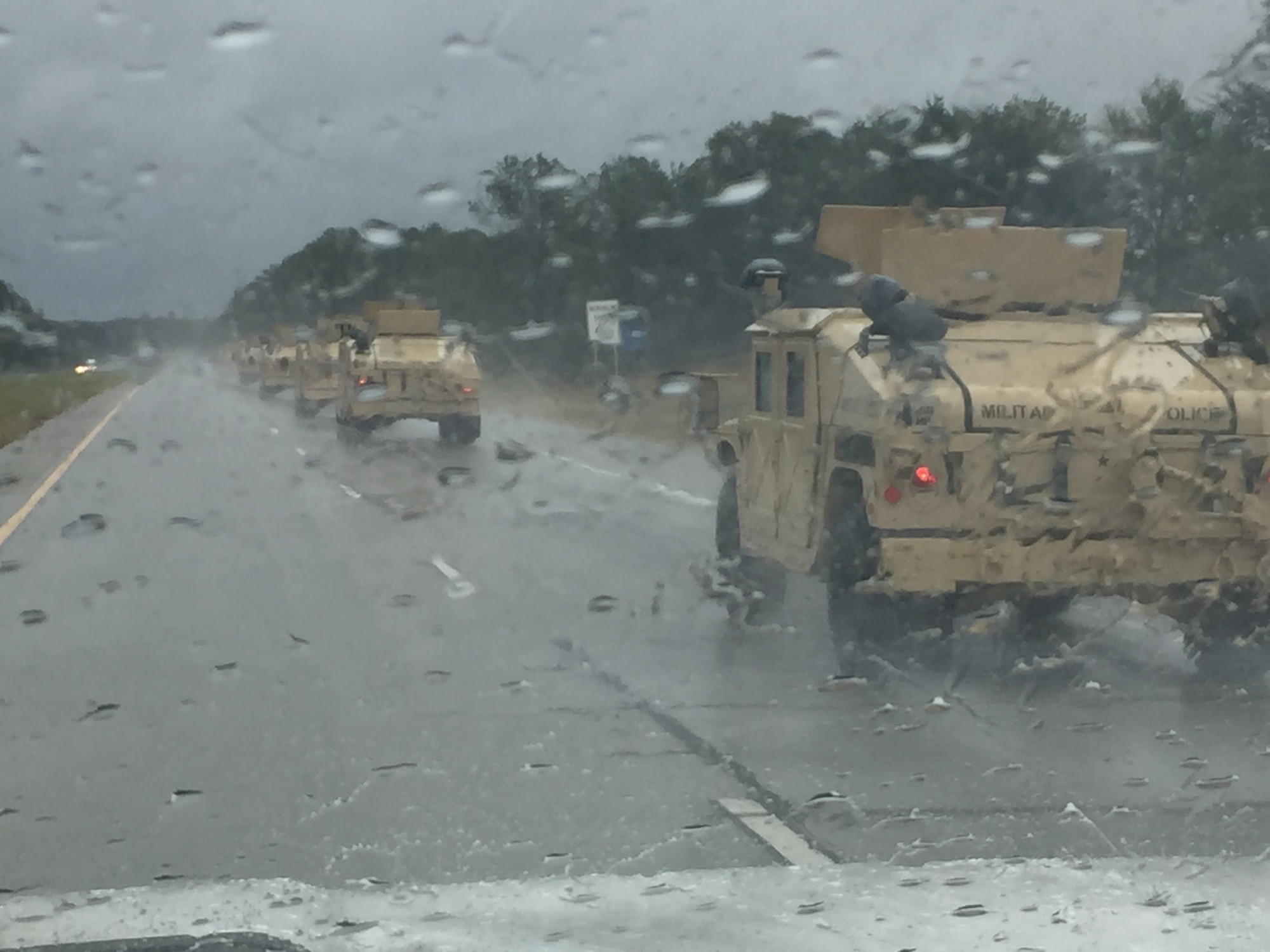 Georgia Guardsmen of the Monroe-based 178th Military Police Company move to assist first responders and citizens of Savannah, Ga., October 8, 2016. More than 2900 Georgia Guardsmen were activated in response to Hurricane Matthew. (Georgia National Guard photo by Staff Sgt. Michael Perry)