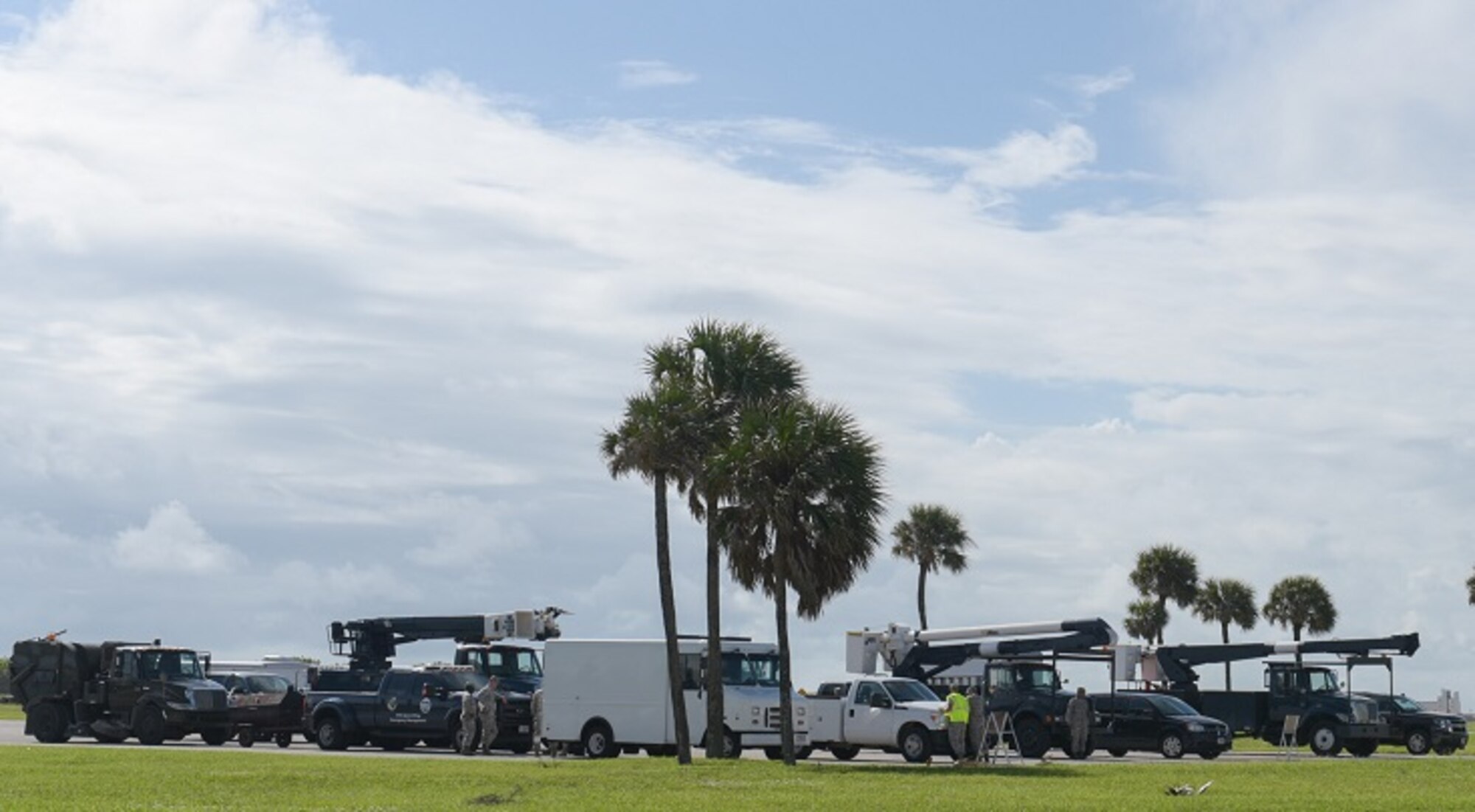 The Patrick Air Force Base hurricane recovery team prepares to leave the installation and set up operations in an alternate location Oct. 5, 2016. Cape Canaveral Air Force Station also has a hurricane recovery team. The teams are comprised of security forces, civil engineers, medical personnel and other specialties who can assess storm damages and provide subject matter expert recommendations immediately following the storm.  Throughout the time the team is deployed to an alternate location they are in constant contact with the wing's command and control teams, “Silver Team” at Kennedy Space Center and its back up, "Blue Team" at a secure site in Orlando. Together, the wing teams ran 24-hour operations and monitored the storm track from the day prior to the arrival of Hurricane Matthew through recovery operations. The 45th SW returned to normal operations within three days following the storm.  (U.S. Air Force photo/Matthew Jurgens)