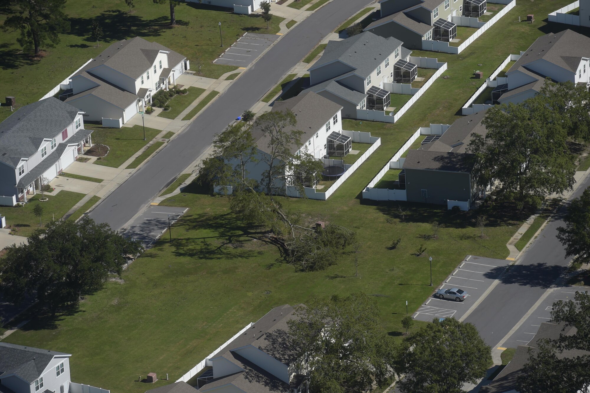 U.S. Army aircrew assigned to 2nd Battalion, 151st Brigade, South Carolina National Guard, conduct aerial damage assessment via a UH-60 Blackhawk over Joint Base Charleston, S.C., after Hurricane Matthew swept the area Oct. 9, 2016. All non-essential personnel evacuated the area, but returned after disaster response coordinators assessed damage and verified a safe operating environment. 