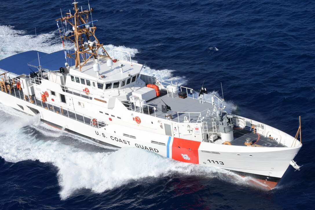 The Coast Guard Cutter Richard Dixon demonstrates it's speed off the coast of Key West, Fla., May 28. The 154-foot long Coast Guard Cutter Richard Dixon is homeported in Puerto Rico and has a beam of 25 feet and a maximum sustained speed of more than 28 knots. (U.S. Coast Guard photo by Petty Officer 3rd Class Mark Barney.)