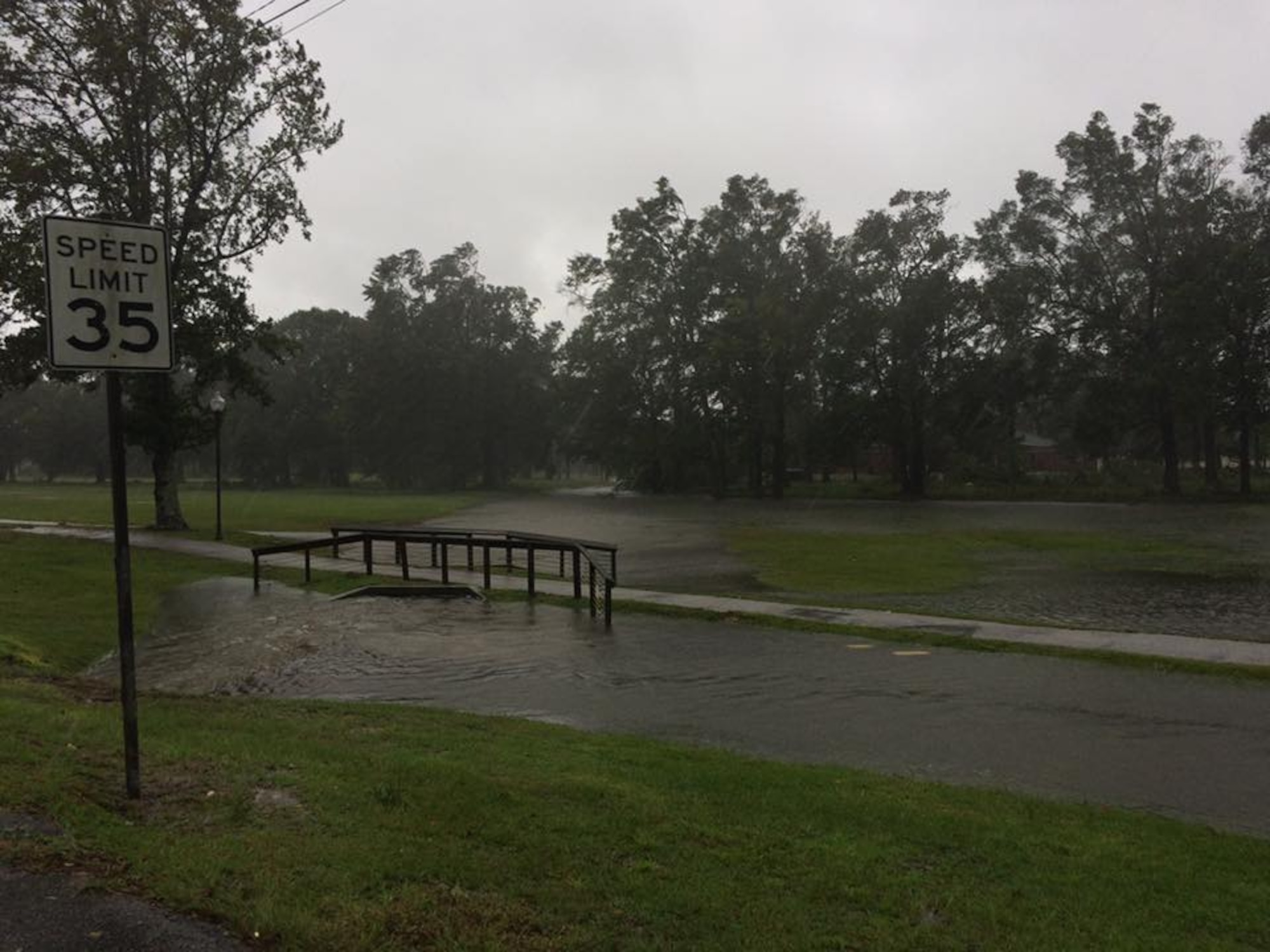 Low-lying areas of the base experienced flooding like this section of the Wrenwoods Golf Course along side Arthur Dr.