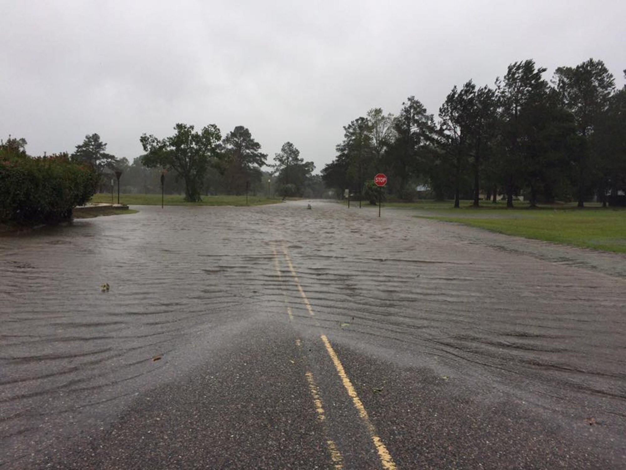 A portion of N. O'Neal Ave. behind the Base Exchange was flooded during Hurricane Matthew Oct 8.