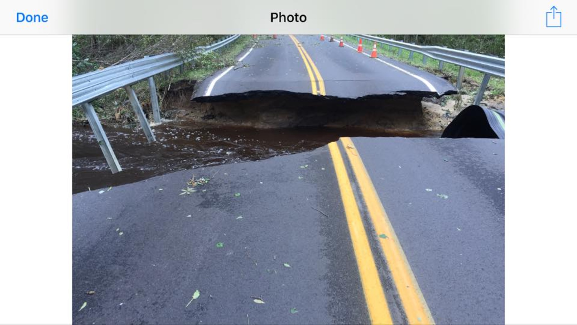 This washed out road on the Weapons Station side of the base is a perfect example why you should not drive through flood waters.