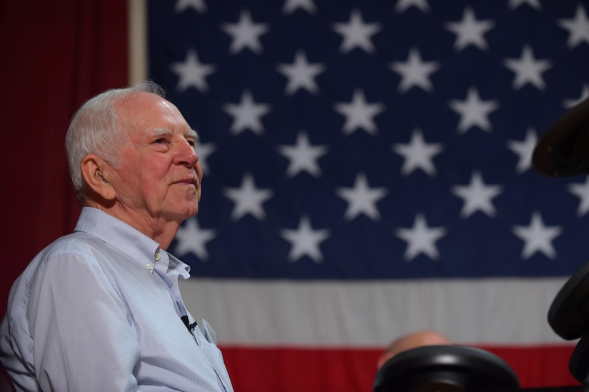 Clifford Chittum, a veteran in the music therapy program at Salem Veteran Affairs Medical Center, watches as members of the U.S. Air Force Heritage of America Band, Blue Aces take part in a memory game at the Salem VA Medical Center in Salem, Va., Sept. 27, 2016. Chittum is in the program learning to play the electric drums as a way to assist with memory and interacting with people. During his time with the program Chittum has improved his memory, and social skills. (U.S. Air Force photo by Senior Airman Kimberly Nagle)