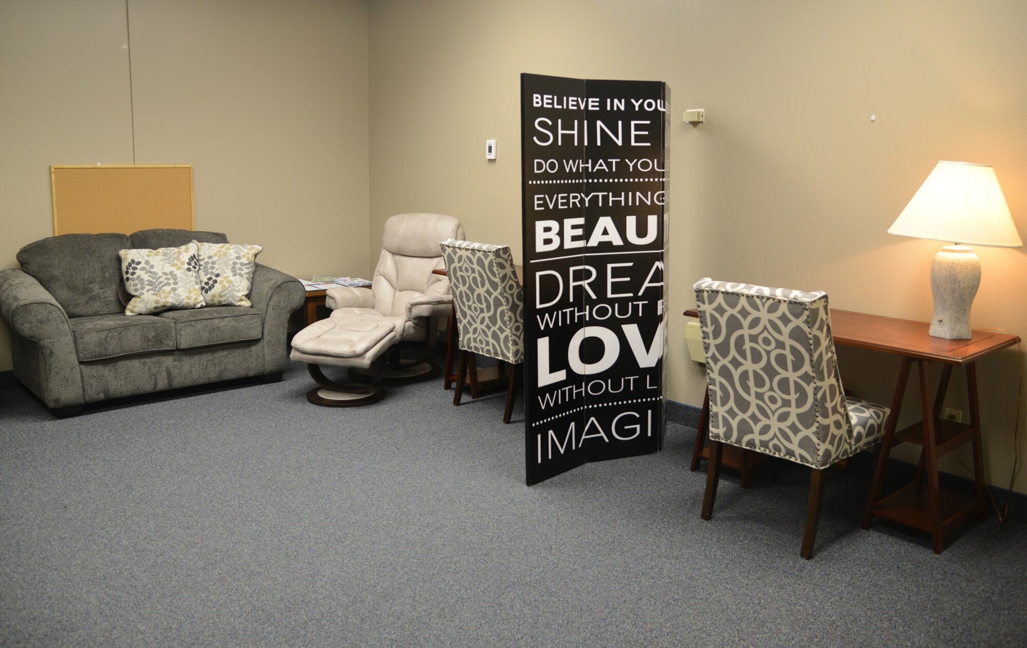 A newly renovated Mother’s Room is pictured at Malmstrom Air Force Base, Mont., Oct. 11, 2016. The base opened six rooms where mothers can breast-feed or pump in a secure and clean location that meets Air Force regulation requirements. (U.S. Air Force photo/Staff Sgt. Delia Marchick) 