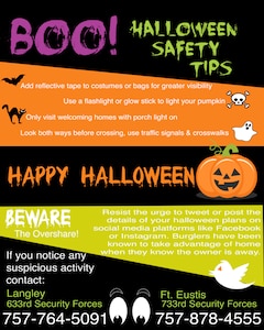 Joint Base Langley-Eustis Halloween safety infographic. (U.S. Air Force graphic by Airman 1st Class Kaylee Dubois)