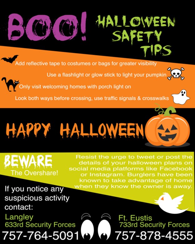 Joint Base Langley-Eustis Halloween safety infographic. (U.S. Air Force graphic by Airman 1st Class Kaylee Dubois)