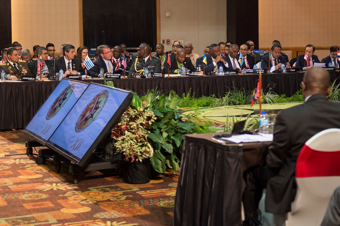 Defense Secretary Ash Carter participates in the Conference of the Defense Ministers of the Americas in Port-of-Spain, Trinidad and Tobago, Oct. 11, 2016. DoD photo by Air Force Tech. Sgt. Brigitte N. Brantley