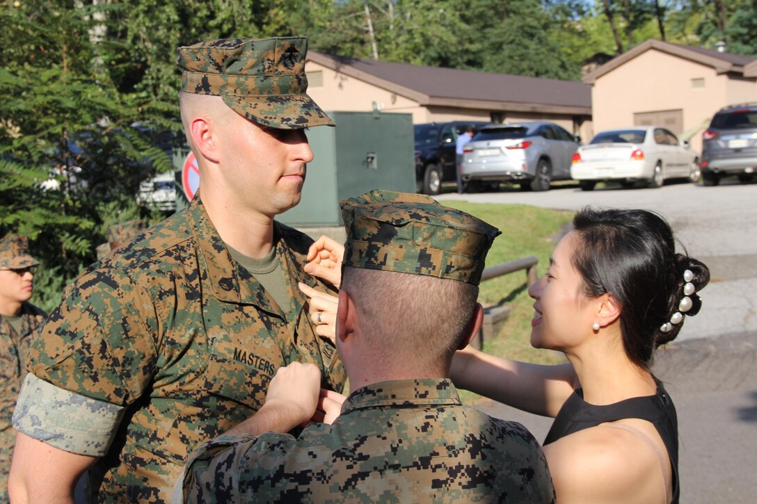 A promotion ceremony was held to promote Sergeant Masters to Staff Sergeant.  Staff Sergeant Masters is a Cryptic Linguist with Special United States Liaison Activity, Korea.