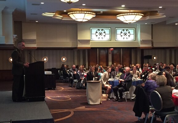 Marine Corps Gen. Joe Dunford, the chairman of the Joint Chiefs of Staff, speaks about the unique challenges facing military families during the National Military Family Association's leadership lunch in Arlington, Va., Oct. 11, 2016. DoD photo by Jim Garamone