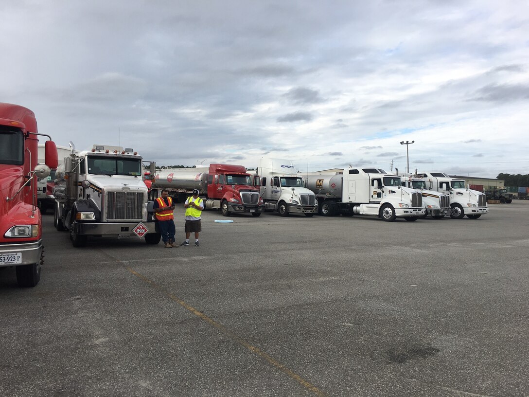 DLA Energy contracted 25 fuel trucks in support of the Federal Emergency Management Agency's Incident Support Base at Marine Corps Logistics Base Albany, Georgia, to support anticipated Hurricane Matthew relief operations.The trucks brought more than 123,000 gallons of gasoline and diesel fuel to MCLB Albany Oct. 6.
