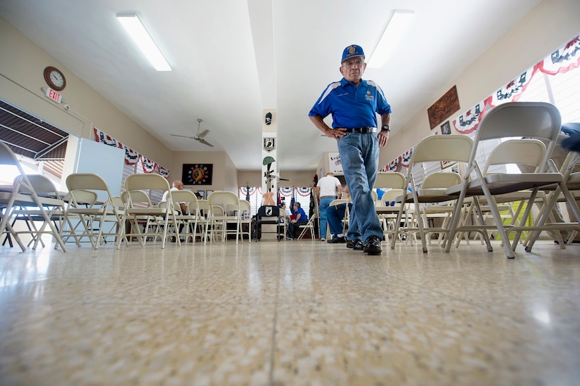 Vietnam and Korea War veteran Army Reservist Gilberto Luciano Padilla walks inside the American Legion in Cabo Rojo, Puerto Rico, Aug. 10, 2016. DoD photo by EJ Hersom