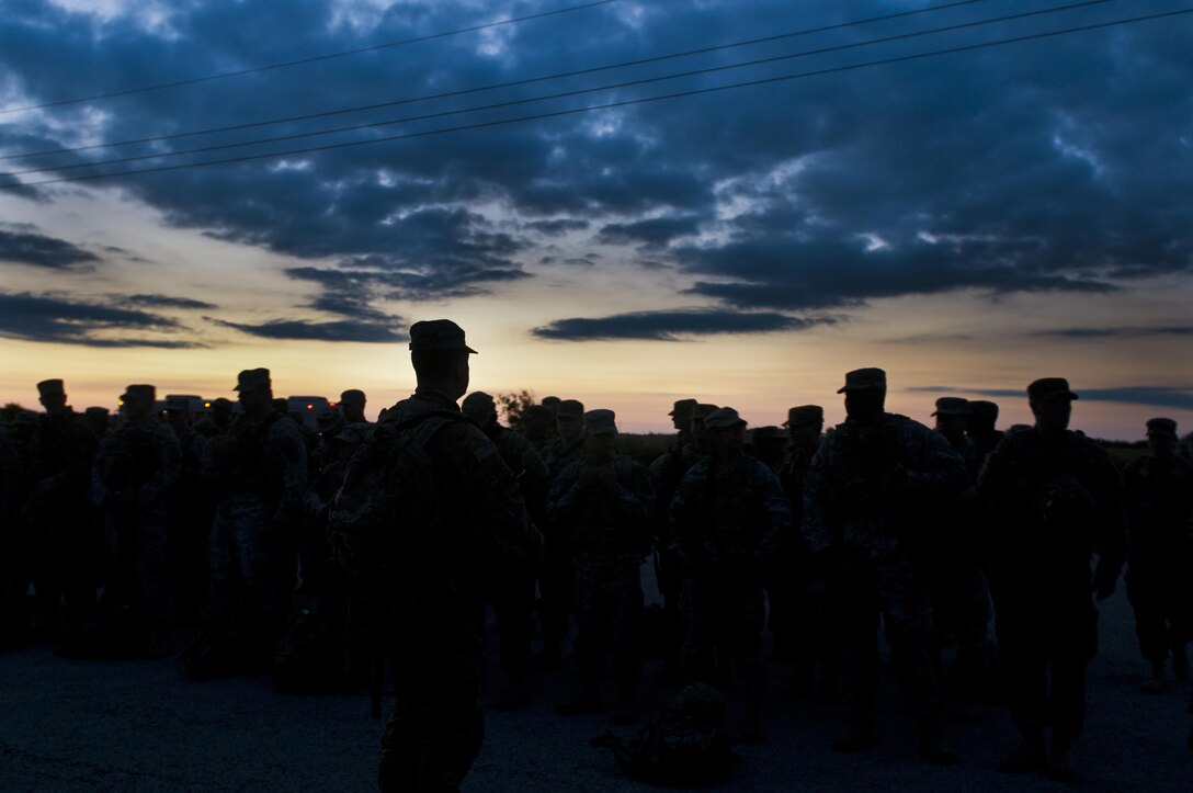 Mater Sgt. Keith Buchanan, an Army Reserve Soldier with the 316th Sustainment Command (Expeditionary), based out of Coraopolis, Pa., briefs Soldiers before they enter a range at Fort Hood, Tx., Oct. 9, 2016. This is to prepare the Soldiers of the 316th during their predeployment training. (U.S. Army photo by Staff Sgt. Dalton Smith / Released)