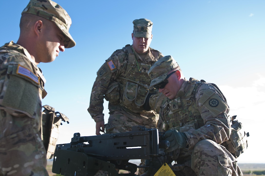 Soldiers with the 316th Sustainment Command (Expeditionary), based out of Coraopolis, Pa., assemble the M2 machine gun before qualification at Fort Hood, Tx., Oct. 10, 2016. This is to prepare the Soldiers of the 316th during their predeployment training. (U.S. Army photo by Staff Sgt. Dalton Smith)