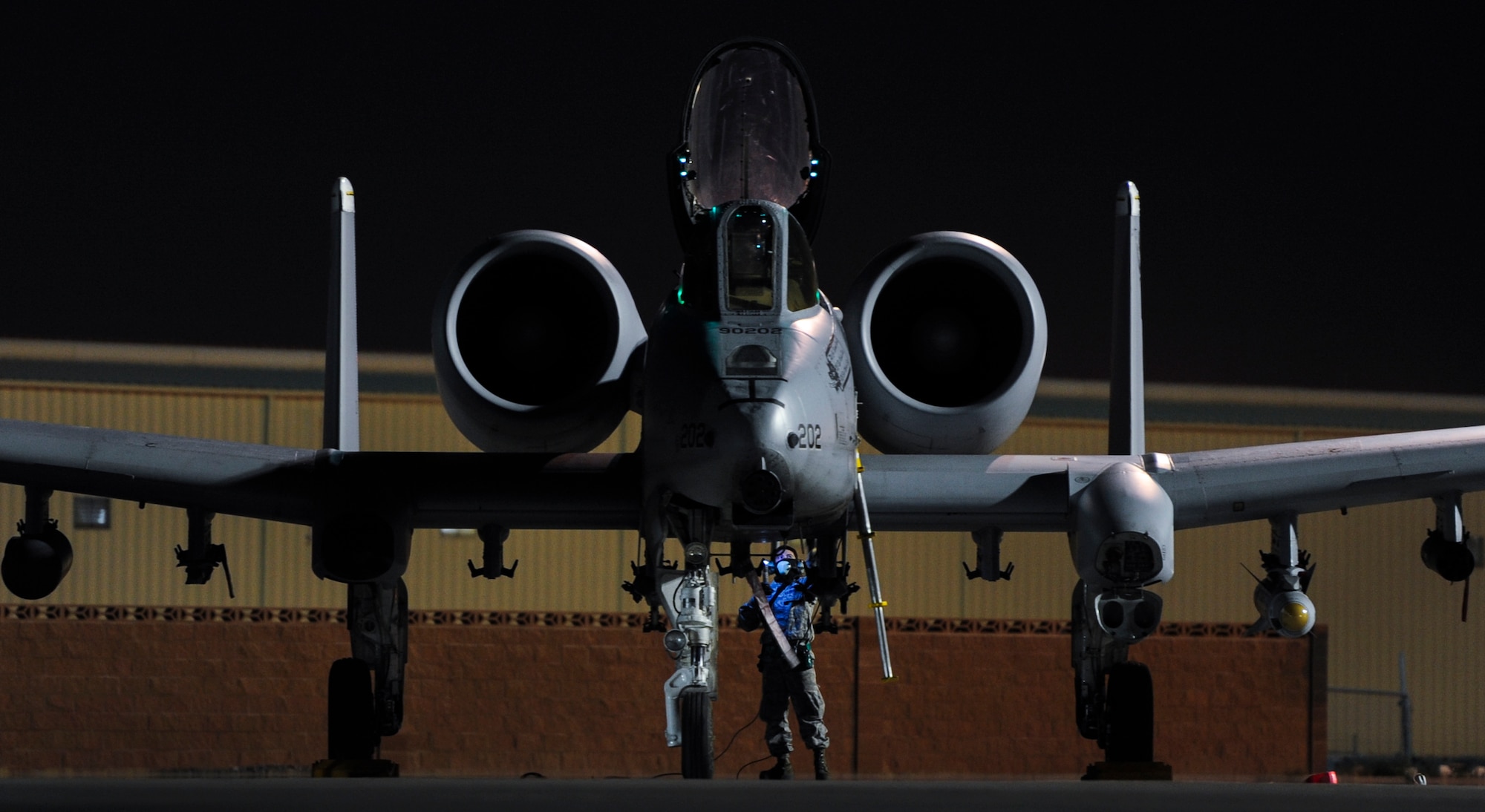 An Airman assigned to 355th Aircraft Maintenance Squadron, Davis-Monthan Air Force Base, Ariz., prepares an A-10 Thunderbolt II to participate in Green Flag 17-01 at Nellis Air Force Base, Nev., Oct. 4, 2016. During exercise execution, Green Flag staff direct, monitor and instruct visiting units in the conduct of air operations in support of ground forces. (U.S. Air Force photo by Airman 1st Class Kevin Tanenbaum/Released)