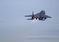 A Republic of Korea Air Force (ROKAF) F-15K Slam Eagle multi-role fighter aircraft takes off from Eielson Air Force Base, Alaska, Oct. 10, 2016, during the first RED FLAG-Alaska (RF-A) 17-1 combat training mission. RF-A is a series of Pacific Air Forces commander-directed field training exercises vital to maintaining peace and stability in the Indo-Asia-Pacific region, and providing U.S. units and partner nation forces like the ROKAF the opportunity to sharpen their combat skills and strengthen interoperability in a realistic threat environment inside the Joint Pacific Alaska Range Complex. (U.S. Air Force photo by Master Sgt. Karen J. Tomasik)