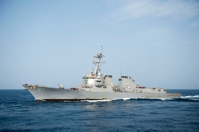 The guided-missile destroyer USS Mason is replenished at sea, Aug. 3, 2016. The ship responded to an incoming missile threat off the coast of Yemen on Oct. 12, 2016, the second such response in four days. Navy photo by Petty Officer 3rd Class Taylor A. Elber