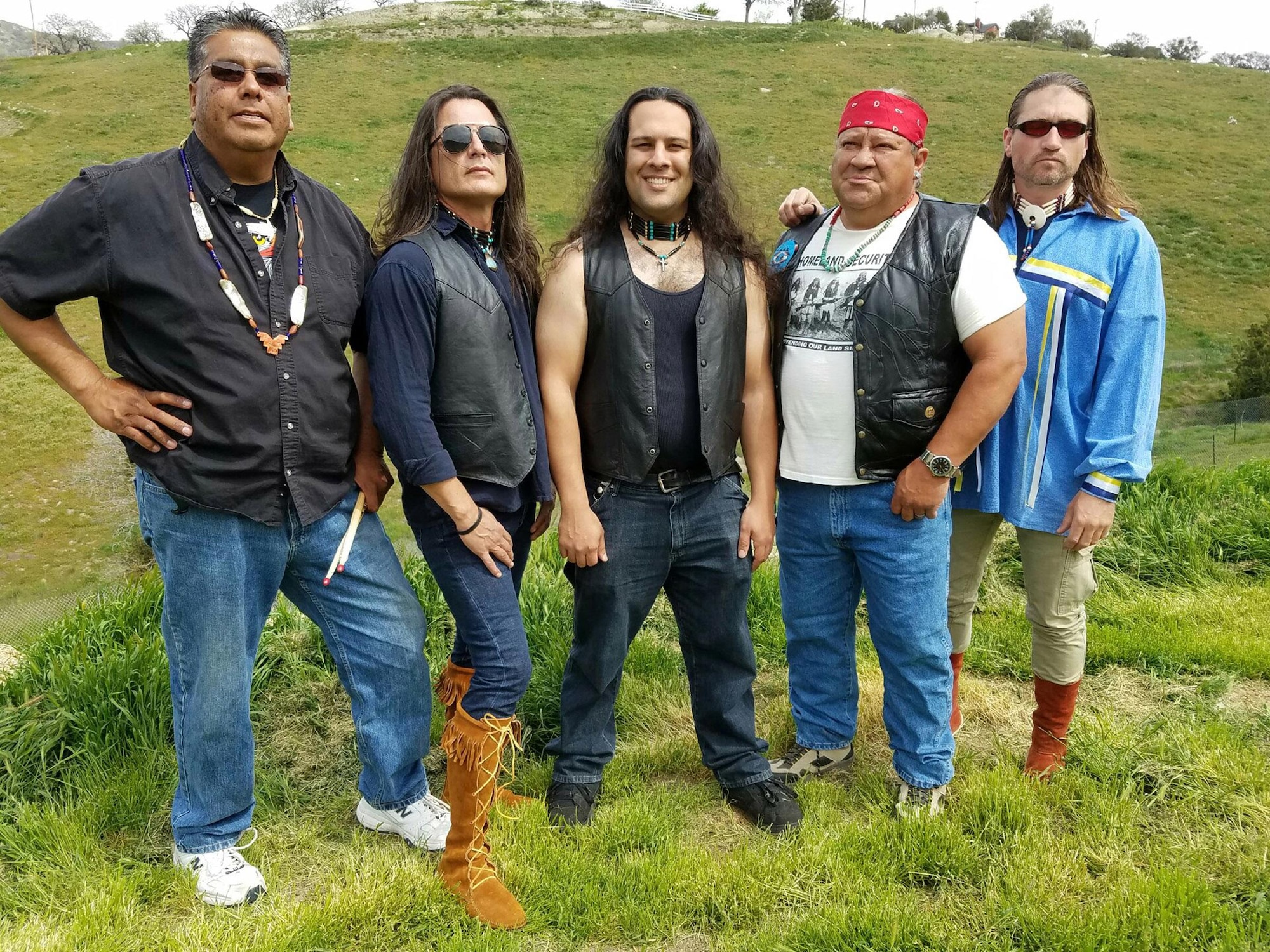Blue Mountain Tribe -- Pat Mata, Joseph Sandoval, Caleb Hairston, Robin “Bubba” Hairston and James Bixler – recently won ‘Best Blues Recording’ at the Native American Music Awards. All band members are Native American, and three are members of Team Edwards. (Photo courtesy of Blue Mountain Tribe)  