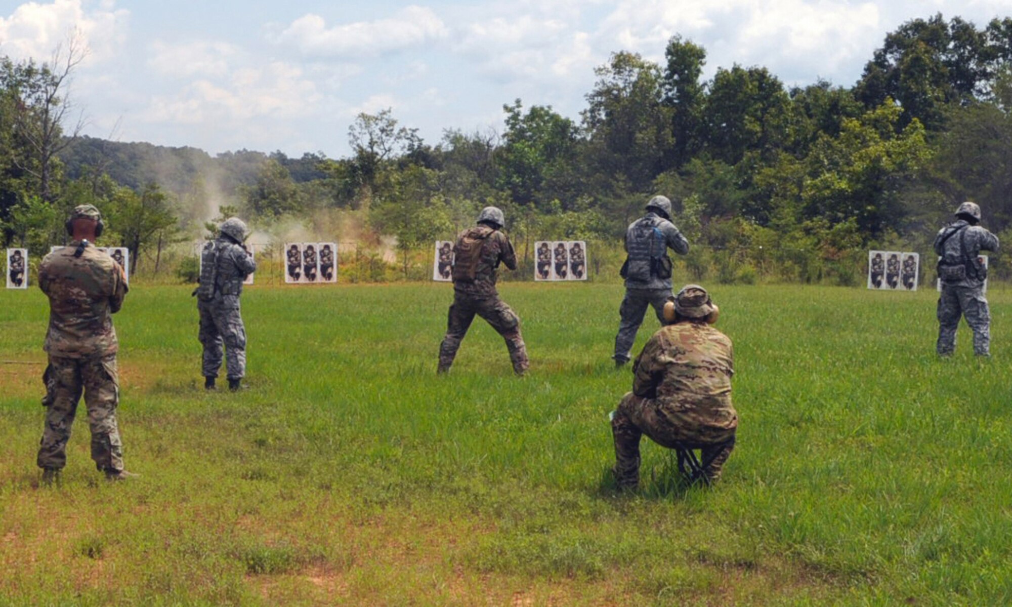 Kentucky Army and Air National Guardsmen send shots downrange during the annual Adjutant General's Kentucky National Guard Rifle and Pistol State Training Event at Fort Knox Ky., July 31, 2016. The event was open to all Kentucky National Guardsmen. (U.S. Army National Guard photo by Sgt. Brandy Mort, 133rd Mobile Public Affairs Detachment, Kentucky Army National Guard)