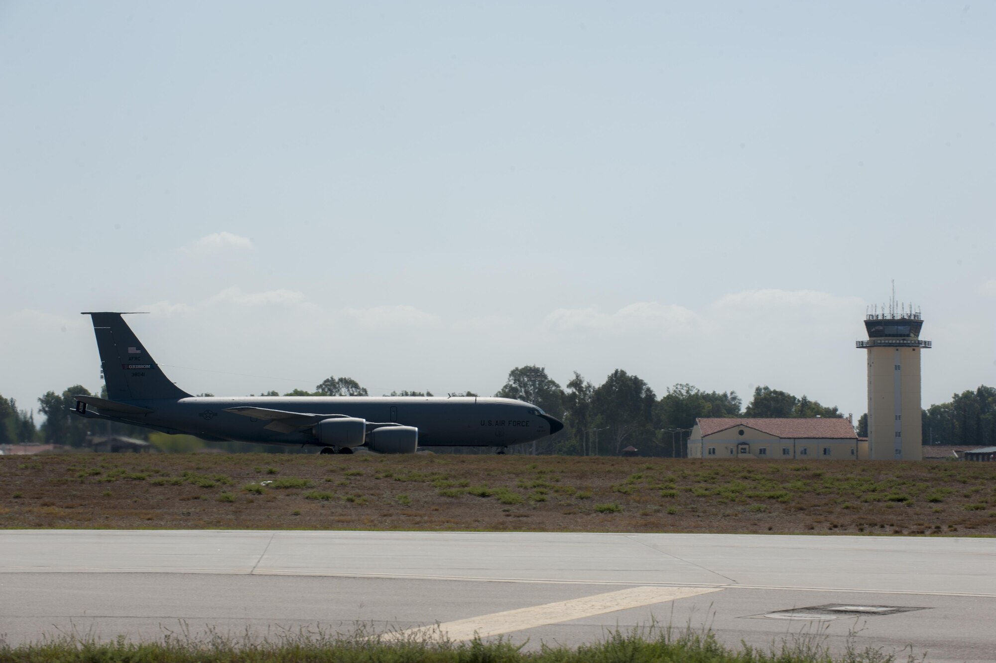 A KC-135 Stratotanker sits on the runway preparing for takeoff Sept. 19, 2016, at Incirlik Air Base, Turkey. KC-135 Stratotankers stationed out of Incirlik Air Base are responsible for aerial refueling of coalition aircraft supporting the Operation INHERENT RESOLVE mission. (U.S. Air Force photo by Staff Sgt. Jack Sanders)