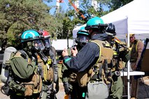 Sgt. Augustin A. Romero, team leader for Identification and Detection Platoon, IDP, Chemical Biological Incident Response Force, CBIRF, talks to the Primary Assessment Teams before they head to the “hot zone” to search and detect hazardous chemical agents during the training exercise with the Fire Department of New York, FDNY, on Randall’s Island, N.Y., Sept. 15, 2016. CBIRF’s Marines and sailors participated in a training event that included three days of lane training with FDNY instructors teaching classes in vehicle extrication, breaching, rope rescue and medical as part of urban rescue operations, and a final training operation in which CBIRF responded to a notional steam plant explosion. (Official U.S. Marine Corps photo by Lance Cpl. Maverick S. Mejia/RELEASED)
