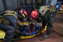 Marines with Search and Extraction Platoon, Chemical Biological Incident Response Force, CBIRF, extracted numerous casualties as part of a final training exercise with the Fire Department of New York, FDNY, on Randall’s Island, N.Y., Sept. 15, 2016. CBIRF’s Marines and sailors participated in a training event that included three days of lane training with FDNY instructors teaching classes in vehicle extrication, breaching, rope rescue and medical as part of urban rescue operations, and a final training operation in which CBIRF responded to a notional steam plant explosion. (Official U.S. Marine Corps photo by Lance Cpl. Maverick S. Mejia/RELEASED)
