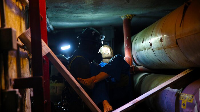 Marines with Search and Extraction Platoon, Chemical Biological Incident Response Force, CBIRF, extracted numerous casualties as part of a final training exercise with the Fire Department of New York, FDNY, on Randall’s Island, N.Y., Sept. 15, 2016. CBIRF’s Marines and sailors participated in a training event that included three days of lane training with FDNY instructors teaching classes in vehicle extrication, breaching, rope rescue and medical as part of urban rescue operations, and a final training operation in which CBIRF responded to a notional steam plant explosion. (Official U.S. Marine Corps photo by Lance Cpl. Maverick S. Mejia/RELEASED)

