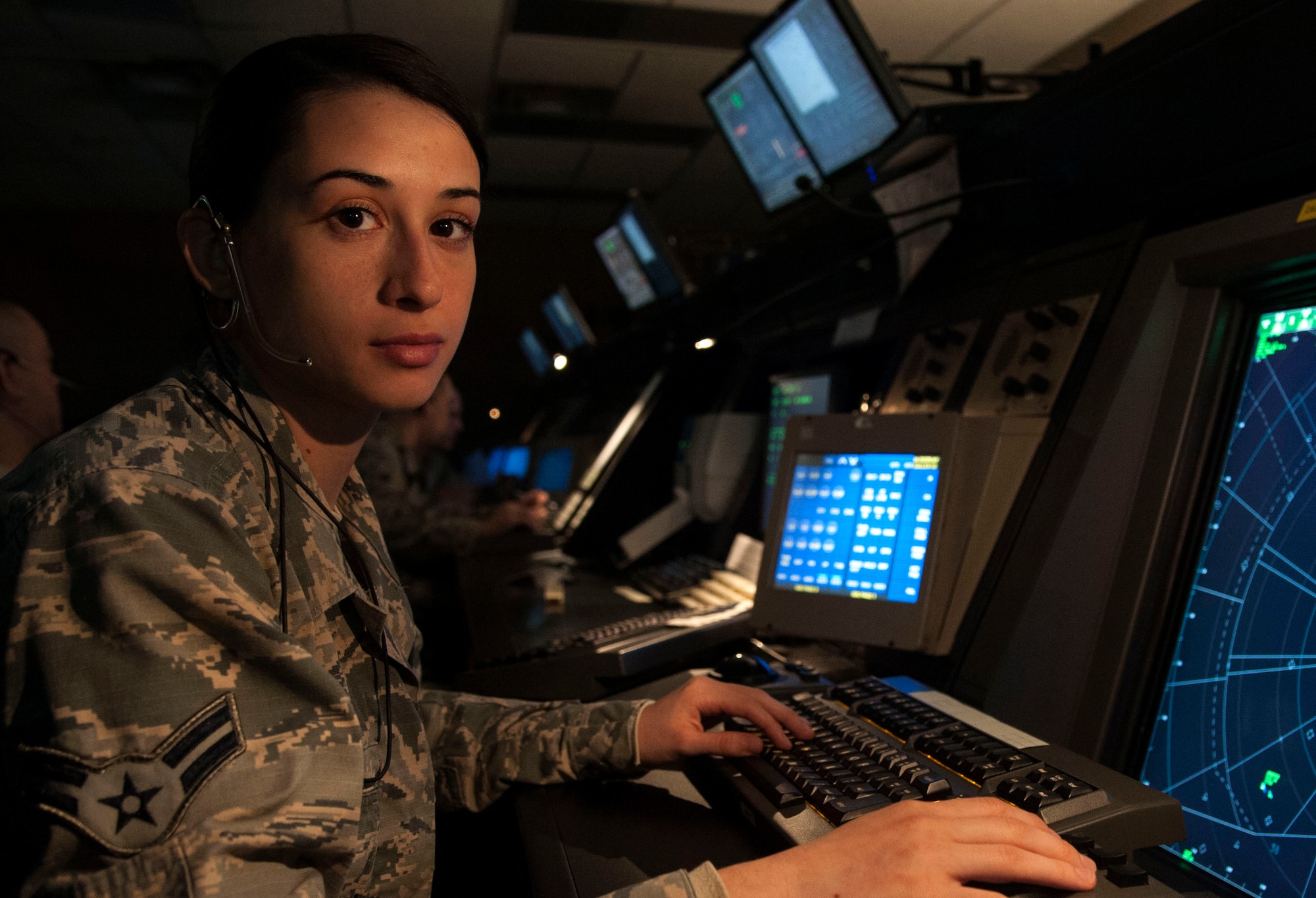 Airman 1st Class Giorgia Repici, an air traffic controller at Vance Air Force Base, Oklahoma, grew up listening to her father tell stories about his adventures as a C-130J Super Hercules pilot in the Italian air force. But she was a centimeter too short to fly. (U.S. Air Force photo/ Tech. Sgt. Nancy Falcon) 