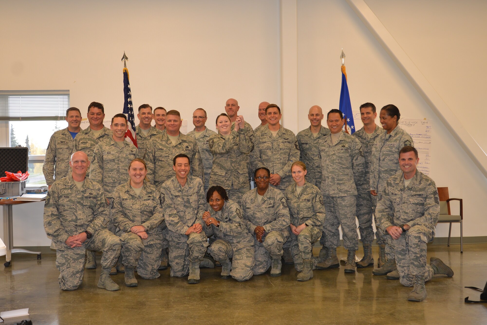 Twenty Guard and Reserve senior non-commissioned officers from across the Air Force participate in a leadership development course hosted by the 477th Fighter Group Sept. 22-23 at Joint Base Elmendorf-Richardson, Alaska. (Photo by Maj. Carla Gleason, Released)