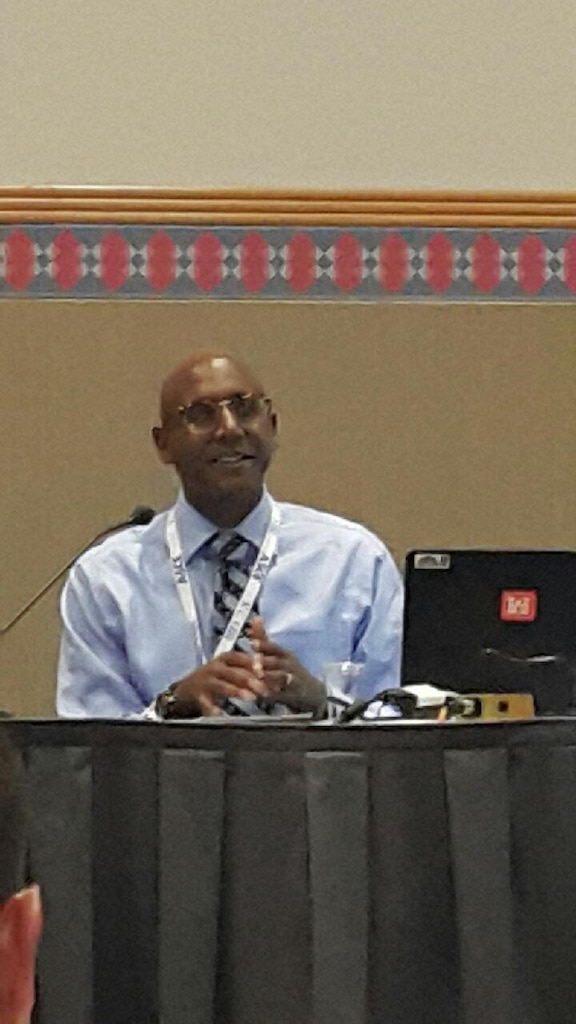 Brandon Tolliver, Far East District engineer at the Korea Program Relocation Office, gives a presentation at the American Society of Civil Engineers’ Convention on Sept. 29, 2016.