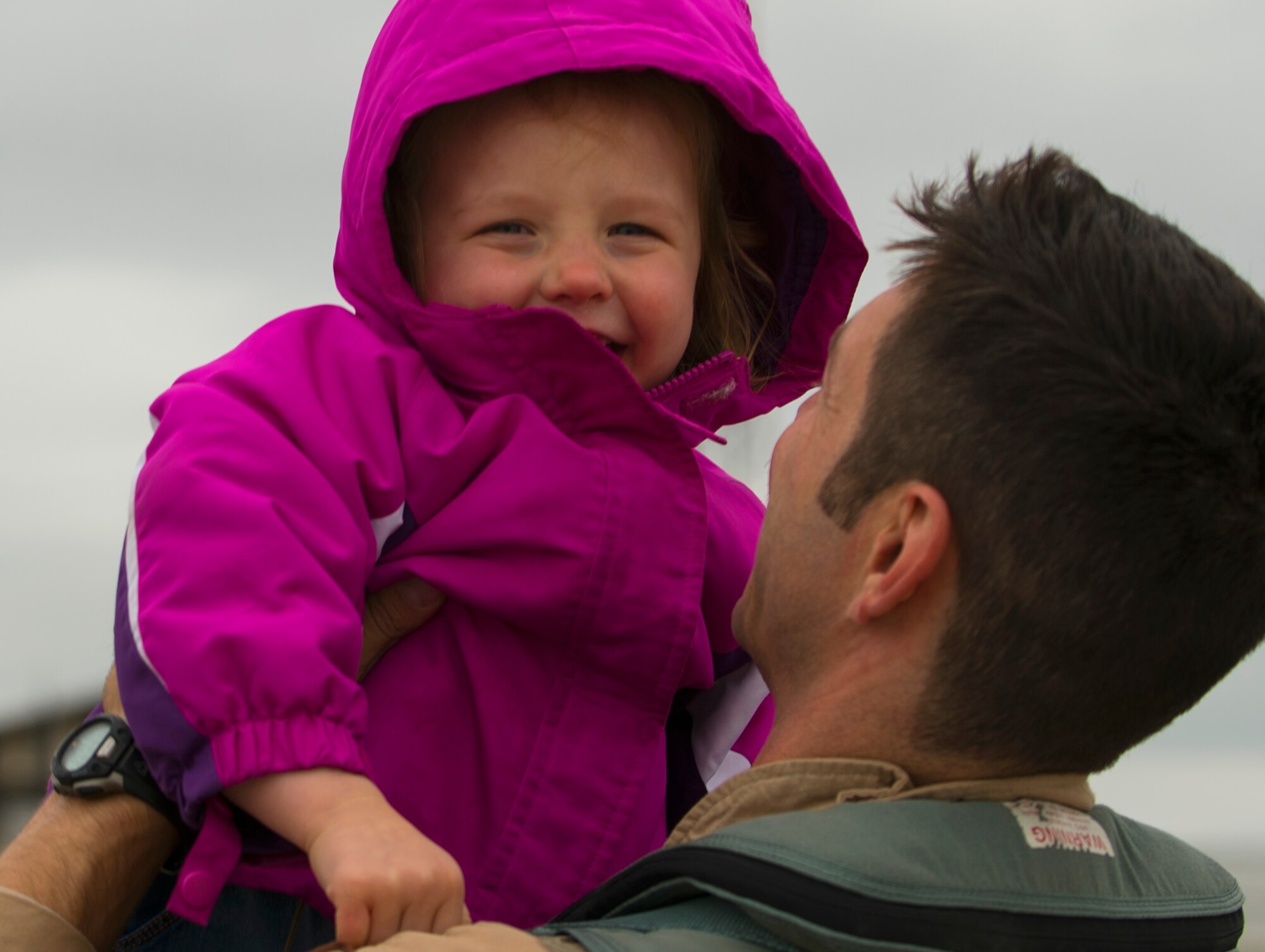 A 480th Expeditionary Fighter Squadron Airman embraces his daughter during a homecoming ceremony at Spangdahlem Air Base, Germany, Oct. 6, 2016. The 480th EFS returned to home station after a six-month deployment to Southwest Asia. (U.S. Air Force photo by Senior Airman Dawn M. Weber)