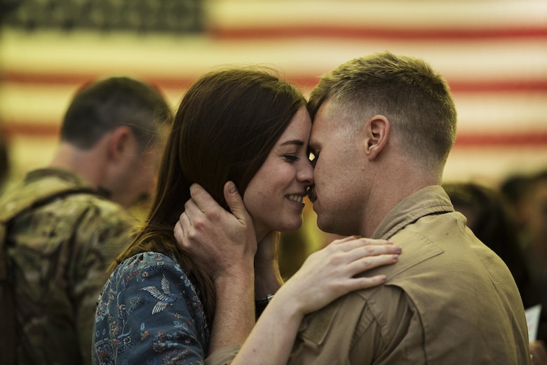 An Airman assigned to the 480th Expeditionary Fighter Squadron reunites with his loved one during the squadron’s
return from Southwest Asia to Spangdahlem Air Base, Germany, Oct. 12, 2016. The 480th EFS deployed in support
of Operation Inherent Resolve’s, which aims to militarily defeat enemy forces in the Combined Joint Operations
Area by, with and through regional partners in order to enable whole-of-governmental actions to increase regional
stability by conducting a campaign against enemy forces in Iraq and Syria. (U.S. Air Force photo by Staff Sgt.
Jonathan Snyder)