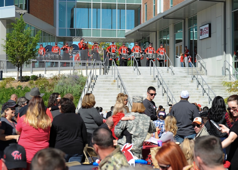 Hundreds of military families attended a free tailgate and game during Military Appreciation Day at the University of Central Missouri (UCM) in Warrensburg, Mo., Oct. 8, 2015. U.S. Air Force Brig. Gen. Paul W. Tibbets IV, thw 509th Bomb Wing commander, performed a coin toss before the start of the game. 