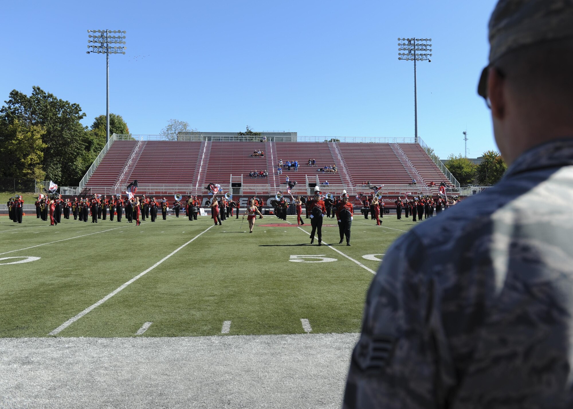 Hundreds of military families attended a free tailgate and game during Military Appreciation Day at the University of Central Missouri (UCM) in Warrensburg, Mo., Oct. 8, 2015. U.S. Air Force Brig. Gen. Paul W. Tibbets IV, thw 509th Bomb Wing commander, performed a coin toss before the start of the game. 