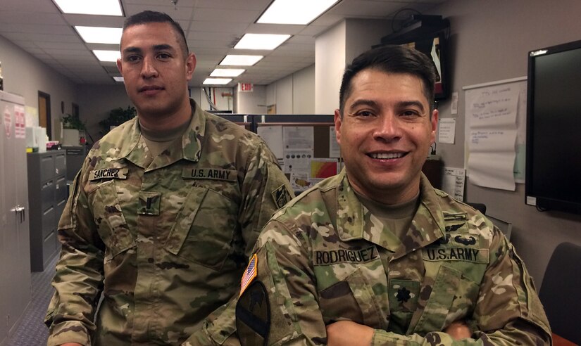 Typically in a USACE Command there are a few Army “green-suiters” that make up the command team, aside from that the number of Soldiers begin to dwindle. 
Lt. Col. Rene Rodriguez, operations officer, is an Army Reserve Soldier and 1st Lt. David Sanchez, military personnel officer is a Texas National Guard Soldier.