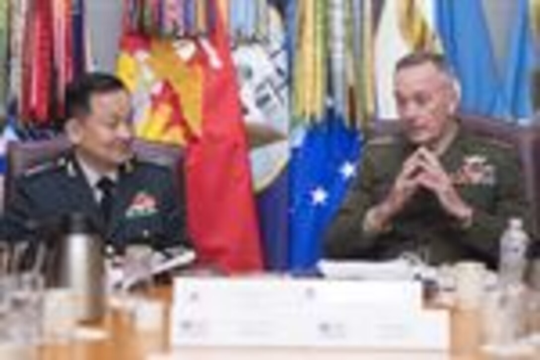 Marine Corps Gen. Joe Dunford, the chairman of the Joint Chiefs of Staff, hosts his South Korean counterpart, Army Gen. Lee Sun-jin, at a Military Committee Meeting at the Pentagon, Oct. 13, 2016. Both senior military leaders strongly denounced North Korea's nuclear and missile provocations, stating they pose a serious threat to the Korean Peninsula, to the region, and to global peace and stability. DoD photo by Navy Petty Officer 2nd Class Dominique A. Pineiro