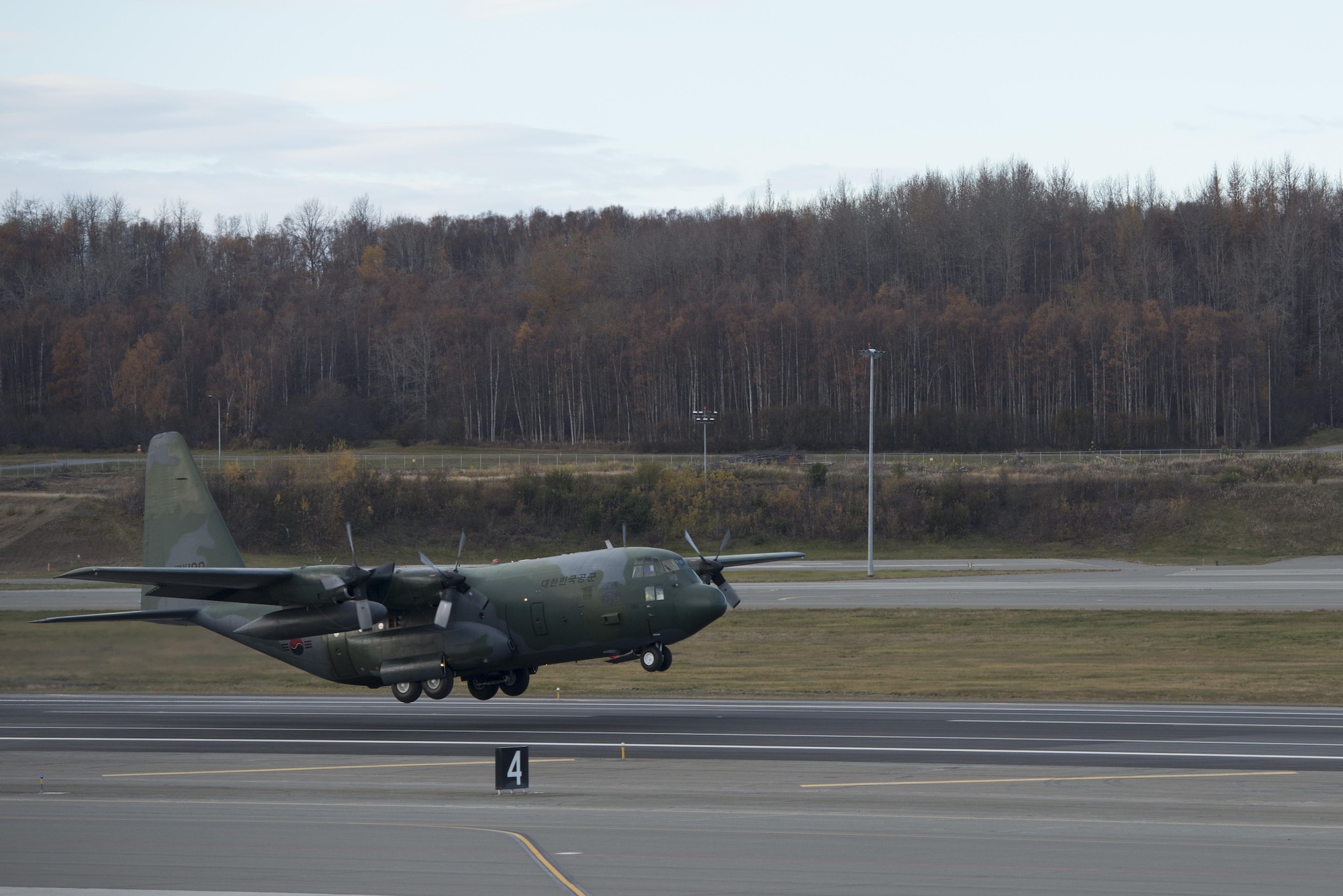 A Republic of Korea Air Force C-130 Hercules departs Joint Base Elmendorf-Richardson during Red Flag - Alaska 17-1 Oct. 12, 2016. RF-A is a joint exercise focused on improving combat readiness of the U.S. military and international forces, which included the ROKAF and Royal New Zealand Air Force this iteration. (U.S. Air Force photo by Airman 1st Class Christopher R. Morales)