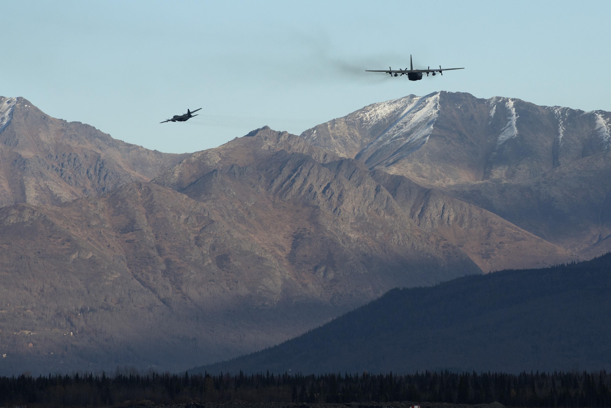Two Republic of Korea Air Force C-130 Hercules depart Joint Base Elmendorf-Richardson during Red Flag - Alaska 17-1 Oct. 12, 2016. RF-A is a joint exercise focused on improving combat readiness of the U.S. military and international forces, which included the ROKAF and Royal New Zealand Air Force this iteration.