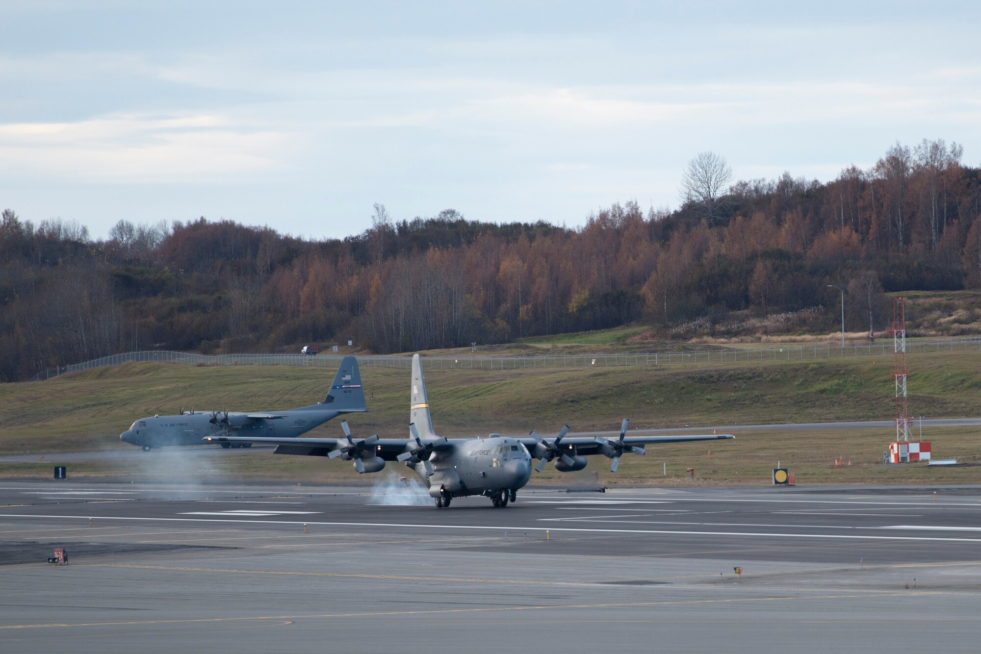 A C-130 Hercules from Joint Base Elmendorf-Richardson performs a touch-and-go landing during Red Flag - Alaska 17-1 Oct. 12, 2016. RF-A is a joint exercise focused on improving combat readiness of the U.S. military and international forces, which included the Republic of Korea Air Force and Royal New Zealand Air Force this iteration.