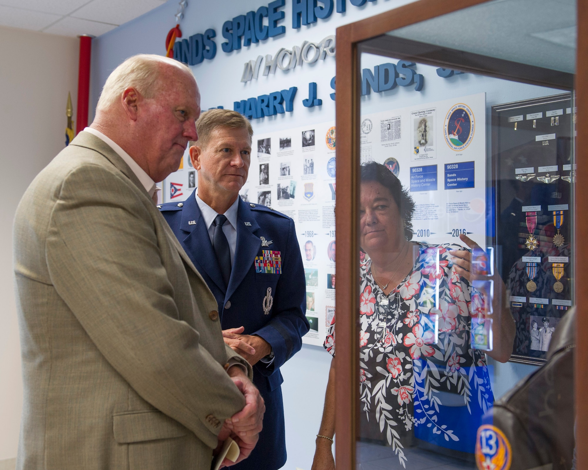 The Air Force Space & Missile History Center near the Cape Canaveral Air Force Station South Gate was renamed the Sands Space History Center during an official ceremony today in the history center’s main hall.